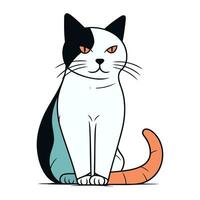 Vector illustration of a cute cat sitting on a white background. Cartoon style.