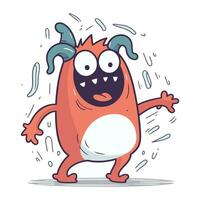 Cartoon monster in rain. Vector illustration isolated on white background.