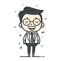 Happy Businessman Wearing Glasses Cartoon Character Vector Illustration.