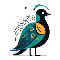 Peacock. Hand drawn vector illustration in flat style isolated on white background.