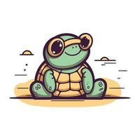 Cute cartoon turtle. Vector illustration. Cute cartoon animal.