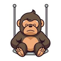 Monkey sitting on a swing. Vector illustration in cartoon style.