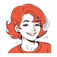 Portrait of beautiful smiling girl with red hair. Vector illustration.