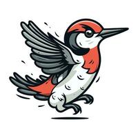 Great spotted woodpecker flying in the air. Vector illustration.