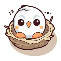 ilustración de un linda pequeño pájaro en un nido con huevos vector