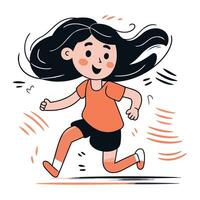 Cute little girl running fast. Vector illustration in cartoon style.