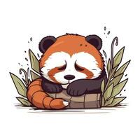 ilustración de linda panda dormido en un árbol. vector ilustración.