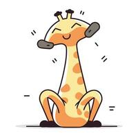 Cute cartoon giraffe sitting on the ground. Vector illustration.