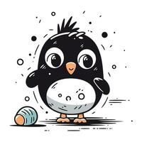 Cute cartoon penguin with shell on white background. Vector illustration.