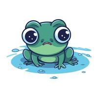 Frog in water. Cute cartoon animal. Vector illustration.