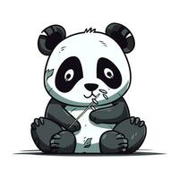 Cute cartoon panda sitting on white background. Vector illustration.