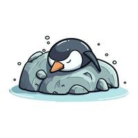 Penguin on the rock. Cute cartoon vector illustration.
