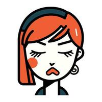 sad woman face with red hair. vector illustration in flat design