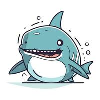 Cute cartoon smiling shark. Vector illustration. Isolated on white background.