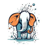 Vector illustration of an elephant with a crown and splashes of water.