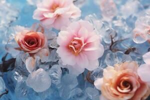 Delicate Frozen ice flowers. Generate Ai photo