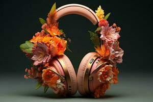 Harmonious Flower music headphones. Generate Ai photo