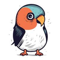 Vector hand drawn illustration of a cute cartoon parrot isolated on white background.