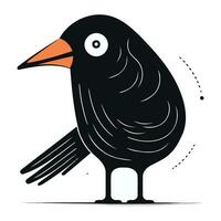 Cute black crow isolated on a white background. Vector illustration.