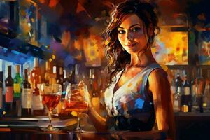Fiery Woman bartender. Generate Ai photo
