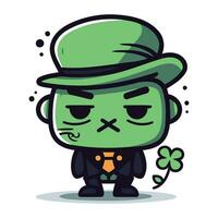 Cute Cartoon Grumpy Green Leprechaun Character Vector. vector