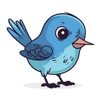 Cute blue bird. Cartoon vector illustration isolated on white background.