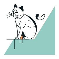 Cute cat sitting on the edge of the wall. Vector illustration.