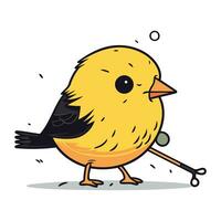 Cute little chick with a stick on a white background. Vector illustration.