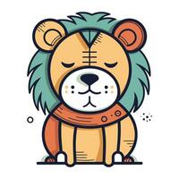 Cute cartoon lion. Vector illustration of a wild animal character.