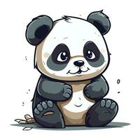 Cute cartoon panda sitting on the ground. Vector illustration.