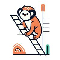 Cute monkey climbing up the ladder. Flat style vector illustration.