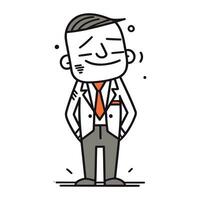 Stickman businessman with sad facial expression. Vector illustration in thin line style.