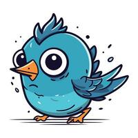 Blue bird with big eyes. funny cartoon character. Vector illustration.