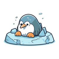 linda pingüino en un hielo témpano de hielo. vector ilustración.