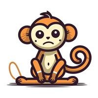 Monkey vector illustration. Cute cartoon monkey sitting on the floor.