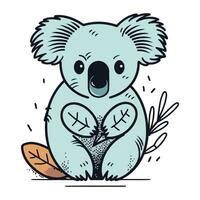 Cute cartoon koala with a branch of eucalyptus vector