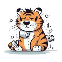 Cute cartoon tiger. Vector illustration on white background. Isolated.