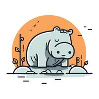 Hippopotamus in the wild. Vector illustration. flat design.