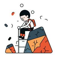 Businessman climbing to the top of a mountain. Flat style vector illustration.