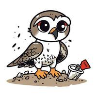 Illustration of a Cute Owl with a Bucket and a Can vector