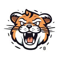 Angry tiger head mascot. Vector illustration isolated on white background.