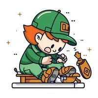 Cute boy playing sledge. Vector illustration in cartoon style.