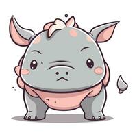 Crying rhinoceros character cartoon vector illustration. Cute rhinoceros mascot design.