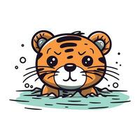 Cute cartoon tiger. Vector illustration. Isolated on white background.