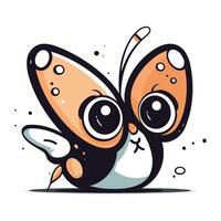 Butterfly with eyes and mouth. Cute cartoon character. Vector illustration.