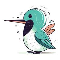 Cute cartoon vector illustration of a blue kingfisher bird.