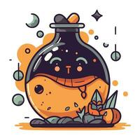 Cute cartoon bottle with potion. Vector illustration in doodle style.