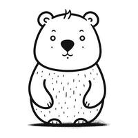 Cute cartoon bear. Black and white vector illustration isolated on white background.