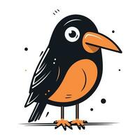 Cute cartoon black bird isolated on white background. Vector illustration.