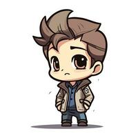 Cute cartoon boy wearing casual clothes. Vector illustration isolated on white background.